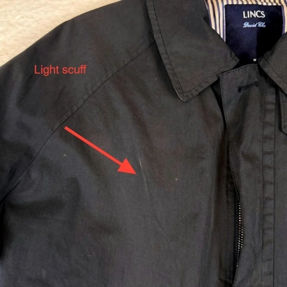 LINCS David Chu Mens Black Harrington Jacket Striped Lining Size M Full Zip